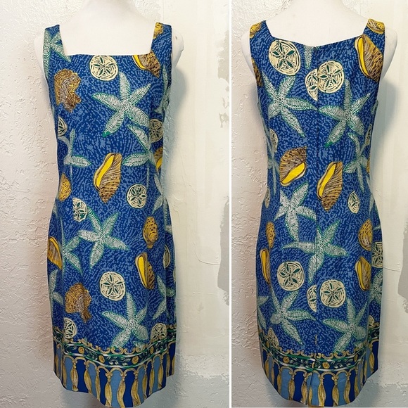 Vintage linen blend seashell sheath dress size 8 - Picture 1 of 11